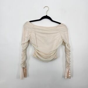 NWT Princess Polly Cream Ruched Off-Shoulder Blouse